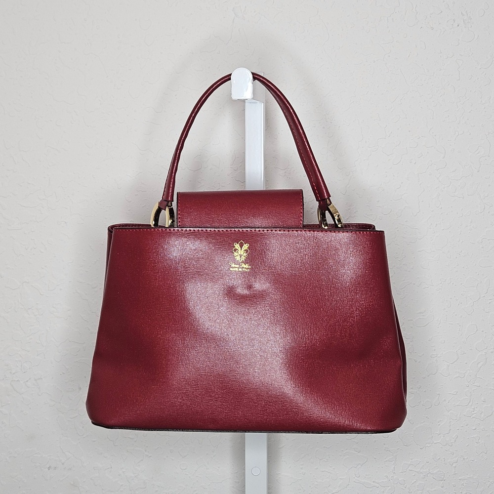 Vera Pelle Italian Leather Handbag Burgundy Red Structured Top Handle Satchel